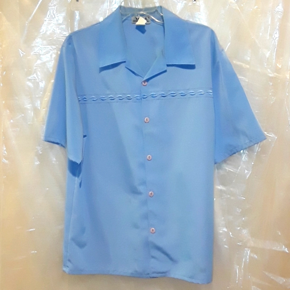 Vintage YMLA Blue Designs Button Short Sleeve